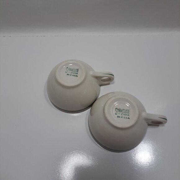 Syracuse China Tan & Green Striped Coffee Cups Set Of 2 - Picture 4 of 6